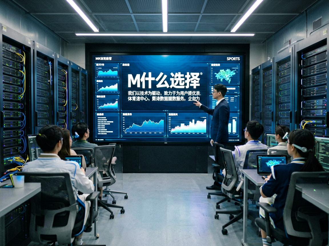 MK体育科技数据中心内部，展示服务器集群与实时数据监控大屏